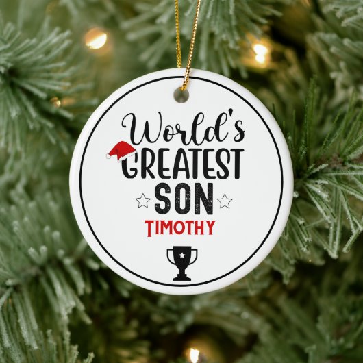 World's Greatest Son Trophy Naam Keramisch Ornament (Boom)