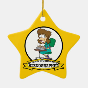 WORLDS GREATEST STENOGRAPHER VROUWEN CARTOON KERAMISCH ORNAMENT