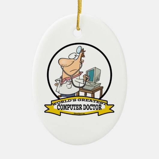 WORLDS GROATEST COMPUTER DOCTOR MANNEN CARTOON KERAMISCH ORNAMENT (Voorkant)