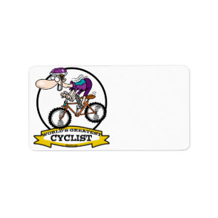 WORLDS GROATEST CYCLIST MANNEN CARTOON ETIKET