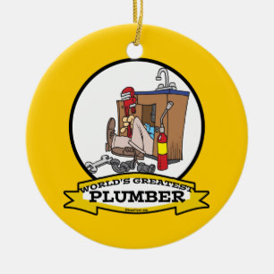WORLDS GROATEST PLUMBER III MANNEN CARTOON KERAMISCH ORNAMENT