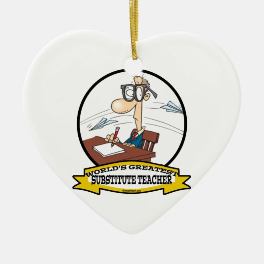 WORLDS GROATEST SUBSTITUTE MANNEN CARTOON KERAMISCH ORNAMENT (Voorkant)