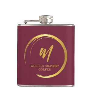 Worlds Okayest Golfer Gold Monogram Heupfles