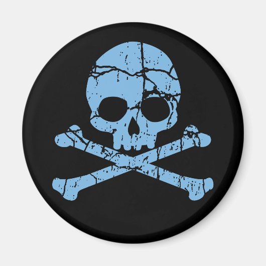 Worn Blue Skull en Crossbones Magneet (Voorkant)