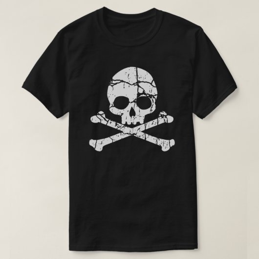 Worn Cracked Skull and Crossbones T-Shirt (Design voorkant)