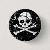 Worn Cracked Skull en Crossbones Button (Voorkant)