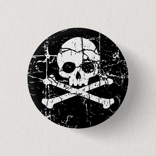 Worn Cracked Skull en Crossbones Button (Voorkant)