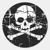Worn Cracked Skull en Crossbones Ronde Sticker (Voorkant)