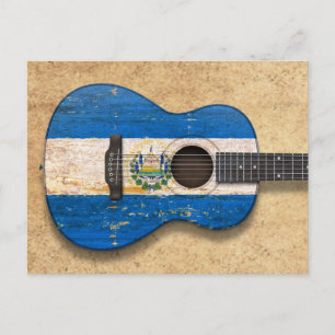 Worn El Salvador vlag Aoustic Guitar Briefkaart