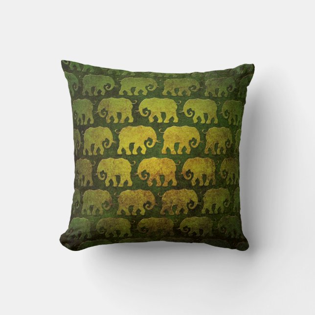 Worn Elephant Silhouettes Pattern, groen Kussen (Voorkant)