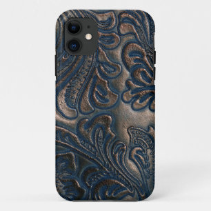 Worn in reliëf gemaakt donkerbruin leder Hoesje-m iPhone 11 Hoesje