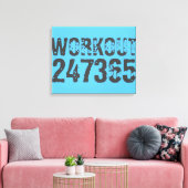 Worn out and scratched text Workout 247365 blue Canvas Afdruk (Insitu (Woonkamer))
