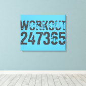 Worn out and scratched text Workout 247365 blue Canvas Afdruk (Insitu (Houten vloer))