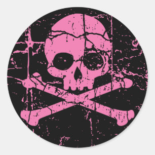 Worn Pink Skull en Crossbones Ronde Sticker