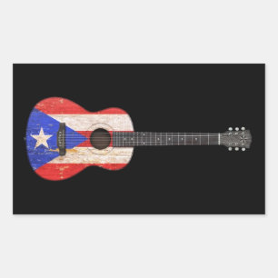 Worn Puerto Rico Flag Acoustic Guitar, zwart Rechthoekige Sticker
