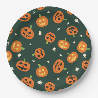 Worpen Halloween-pompoenpatroon op donkergroen Papieren Bordje