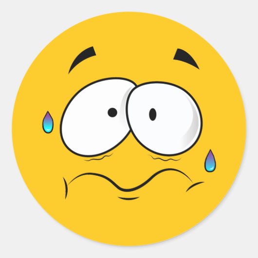 Worried Yellow Emoji Ronde Sticker (Voorkant)