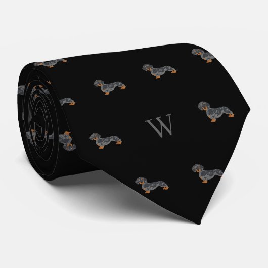 Worst Dachshund Dog Monogrammed Initialen Zwart Stropdas (Opgerold)