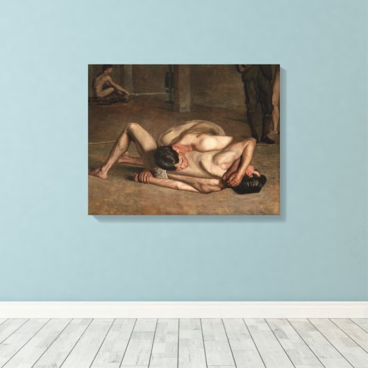 Worstelaars (door Thomas Eakins) Canvas Afdruk (Insitu (Houten vloer))