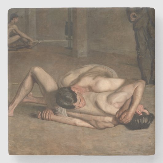 Worstelaars (door Thomas Eakins) Stenen Onderzetter (Voorkant)