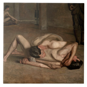 Worstelaars (door Thomas Eakins) Tegeltje