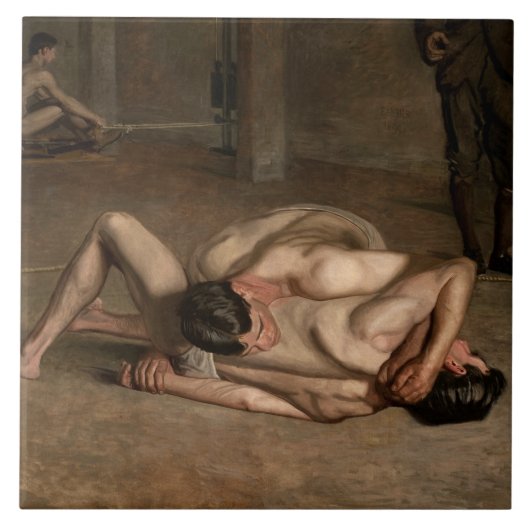 Worstelaars (door Thomas Eakins) Tegeltje (Voorkant)