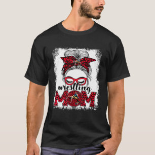 Worstelen mam Moederdag spel dag Messy Bun Leop T-shirt