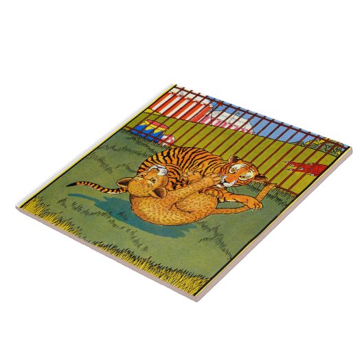 worstelen met tijger en luipaard tegeltje (Zijkant)