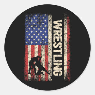 Worstelen Verenigde Staten Amerikaanse vlag Shirt Ronde Sticker