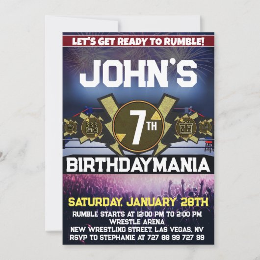 Worstelen Verjaardagsfeest Uitnodiging Thema (Voorkant)