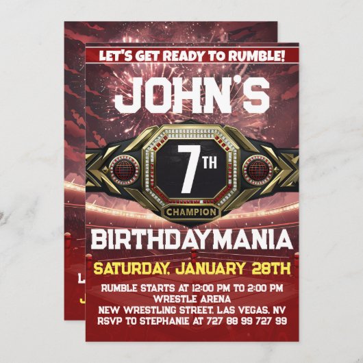 Worstelen Verjaardagsfeest Uitnodiging Thema (Voorkant / Achterkant)