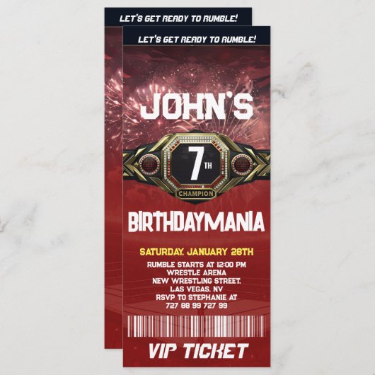 Worstelen Verjaardagsfeestje Ticket Uitnodiging Th (Voorkant / Achterkant)