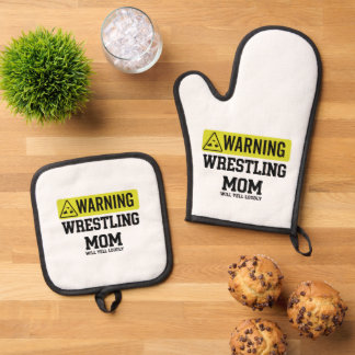 Worstelmama Waarschuwingsbord | Zal Hard Schreeuwe Ovenwant & Pannenlap Set