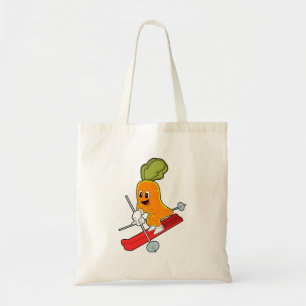 Wortel als skier met skiën tote bag