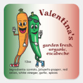 Wortel en Pepper Pals Cartoon Escabeche Pickle Vierkante Sticker (Voorkant)