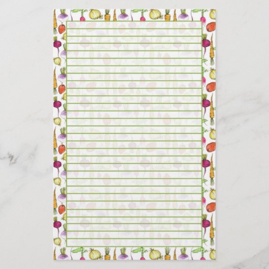 Wortel Groenten Tekening Tuin Lined Briefpapier (Voorkant)