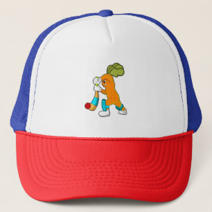 Wortel op cricket met cricket bat trucker pet
