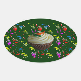 wortelCake Cupcake met Confetti Ovale Sticker