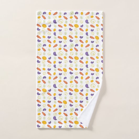 Wortelpatroon aubergines en citroenen handdoek (Handdoek)