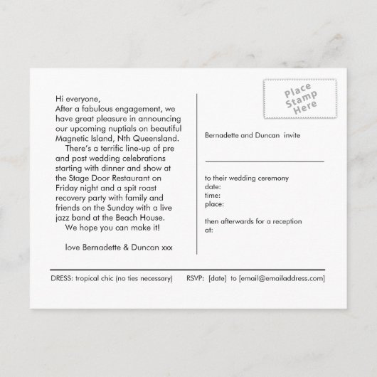 Wou dat je hier was Trouwen Briefkaart (Achterkant)