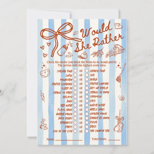 Would She Rather Baby Shower Game in Blue (Voorkant)