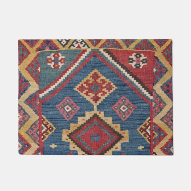 Woven Kilim Royal Blue Yellow Classic  Deurmat (Voorkant)