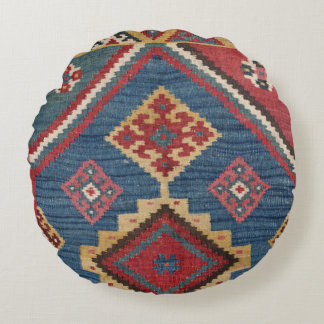 Woven Kilim Royal Blue Yellow Classic  Rond Kussen