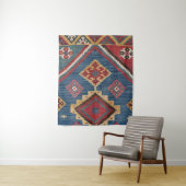 Woven Kilim Royal Blue Yellow Classic Wandkleed (In situ)