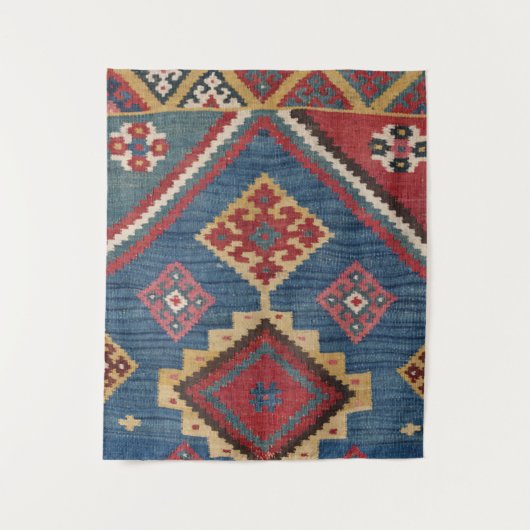 Woven Kilim Royal Blue Yellow Classic Wandkleed (Voorkant)
