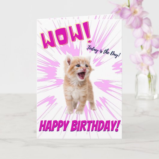Wow Cute Funny Oranje Kitten Birthday Kaart (Orchidee)