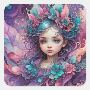 ~ WOW! Fairy roze blauwe lavendel ~ Vierkante Sticker