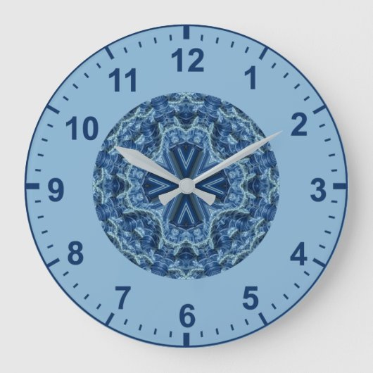 WOW! Fractal Pattern Blue en Aqua ~ Grote Klok (Voorkant)