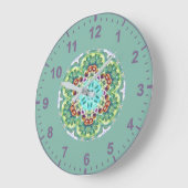 WOW! Fractal Pattern Green, Mauve White en Aqua Grote Klok (Hoek)