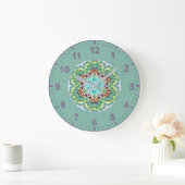 WOW! Fractal Pattern Green, Mauve White en Aqua Grote Klok (Huis)